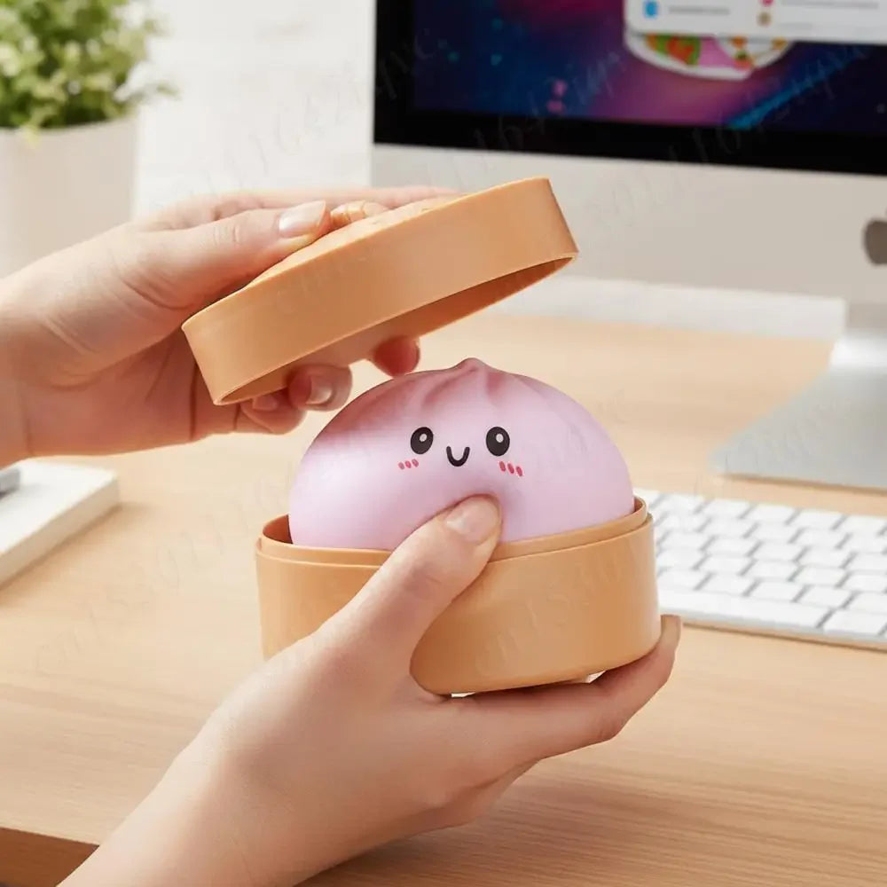 Fake Bun Sensory Toy Food Steamer Stretchy Desk Toys Kawaii Soft Dumpling Bun Simulation Fidget Squishes Stress Balls Toy