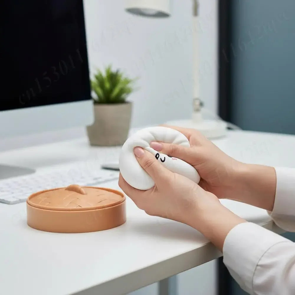 Fake Bun Sensory Toy Food Steamer Stretchy Desk Toys Kawaii Soft Dumpling Bun Simulation Fidget Squishes Stress Balls Toy