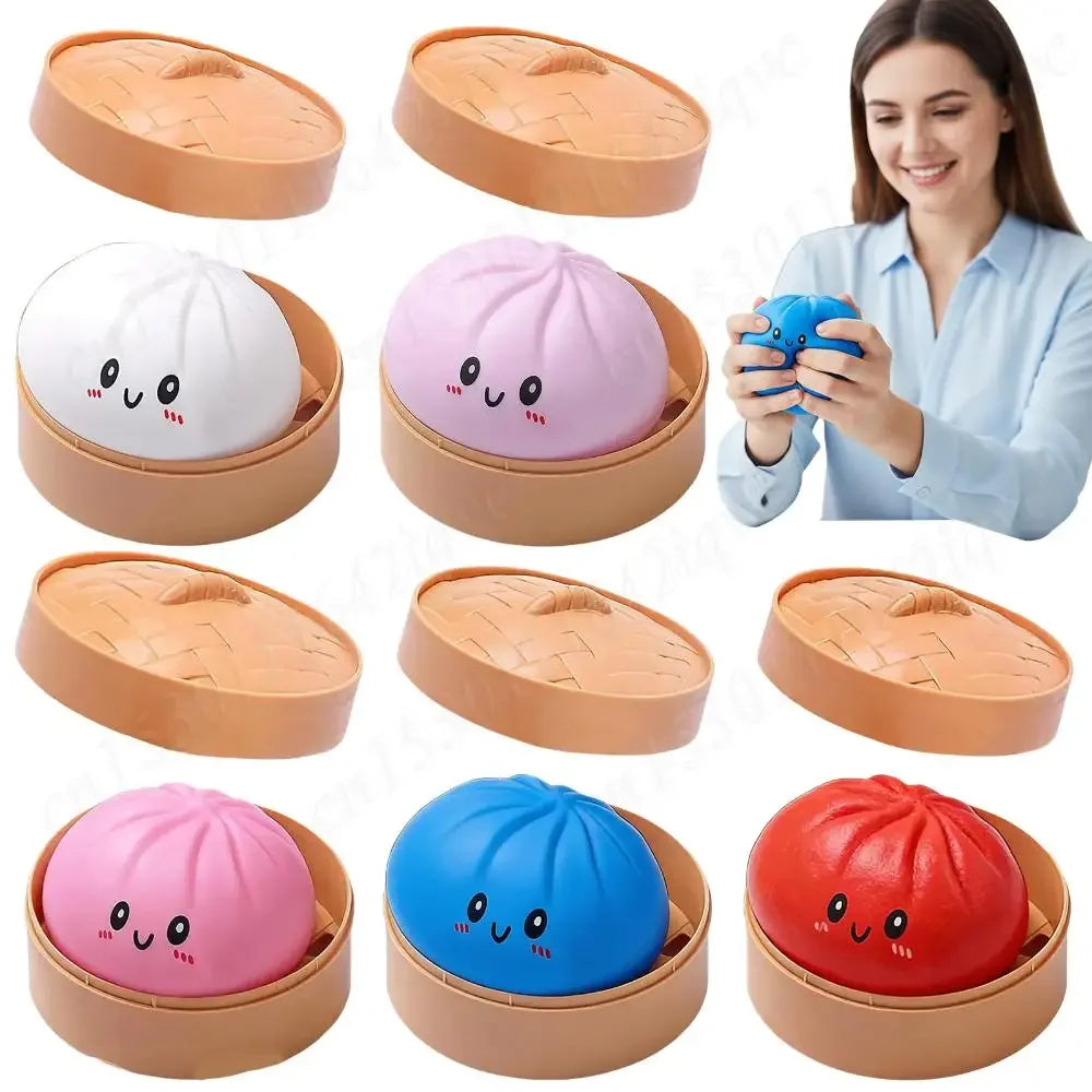 Fake Bun Sensory Toy Food Steamer Stretchy Desk Toys Kawaii Soft Dumpling Bun Simulation Fidget Squishes Stress Balls Toy