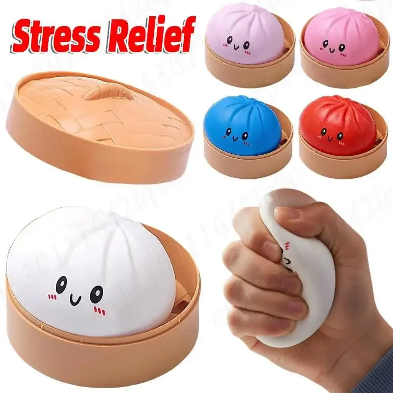 Fake Bun Sensory Toy Food Steamer Stretchy Desk Toys Kawaii Soft Dumpling Bun Simulation Fidget Squishes Stress Balls Toy